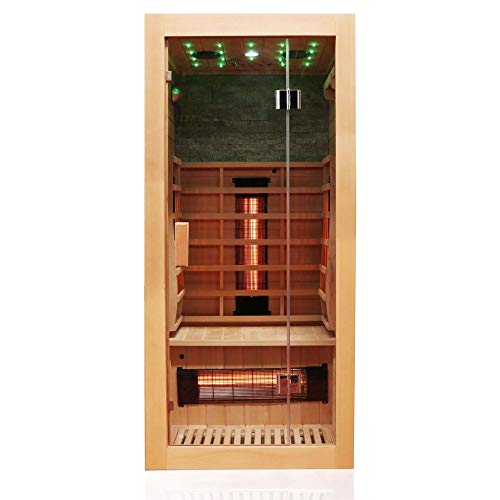 Dewello Infrarotkabine MILTON 90x90 für 1 Person aus Hemlock Holz mit Vollspektrumstrahler