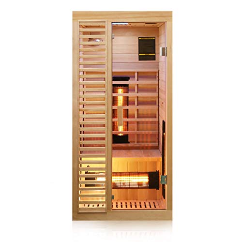 Dewello Infrarotkabine HAMLIN 90x90cm für 1 Person aus Hemlock Holz mit Vollspektrumstrahler