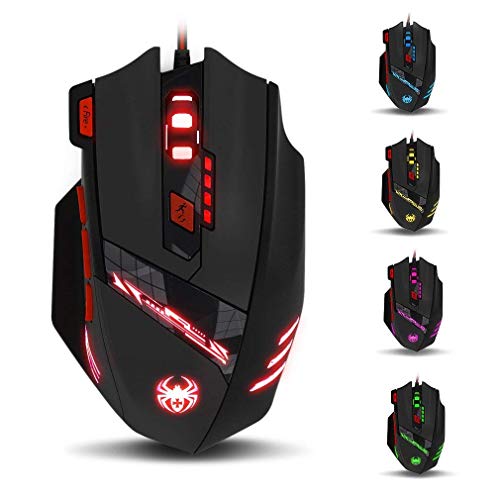 Zelotes T90 Gaming Maus 9200 DPI, 8 Programmierbare Tasten, Multi-Modi LED, USB Gaming Maus, Gewichtstuning für Pro...