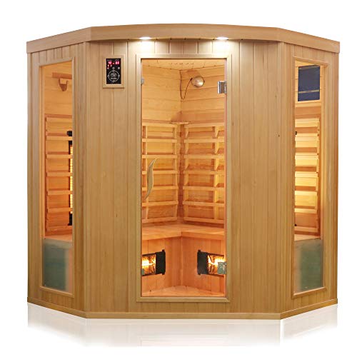 Dewello Infrarotkabine HALEY 160x160 für 2-4 Personen aus Hemlock Holz mit Vollspektumstrahler