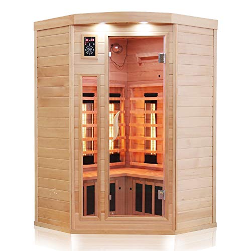 Dewello Infrarotkabine LAKEFIELD 140x140 DUAL-THERM für 2-3 Personen aus Hemlock Holz mit Vollspektrumstrahler