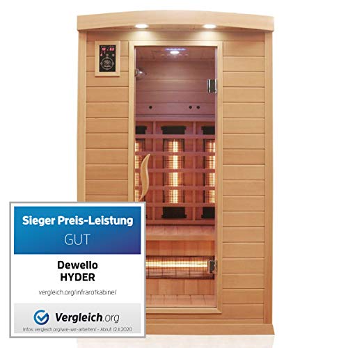 Dewello Infrarotkabine HYDER 115x105 für 1-2 Personen aus Hemlock Holz mit Vollspektrumstrahler