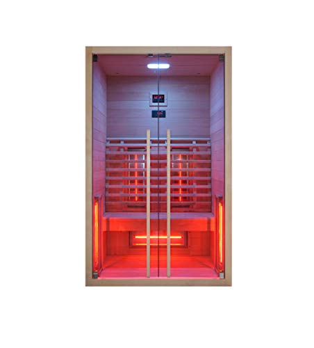 Infrarotkabine 120 x 100 x 195 cm für 2 Personen aus Hemlock Holz | Infrarotkabine mit ergonomischer Rückenlehne |...
