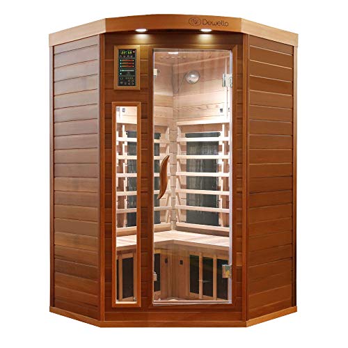 Dewello Infrarotkabine LAKEFIELD PRO 140x140 für 1-3 Personen aus Zedernholz mit Vollspektrum & Magnesiumoxid