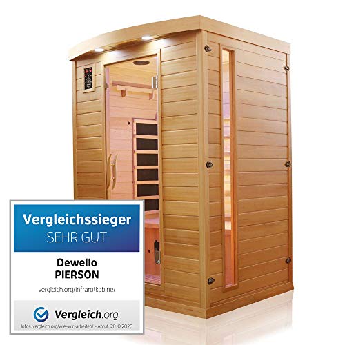 Dewello Infrarotkabine PIERSON 135x105 DUAL-THERM für 1-2 Personen aus Hemlock Holz mit Vollspektrumstrahler