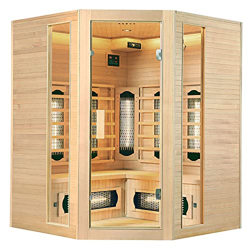 Artsauna Eck-Infrarotkabine Nyborg E150V - Infrarotsauna 150x150 cm Vollspektrumstrahler für 4 Personen - LED-Farblicht...