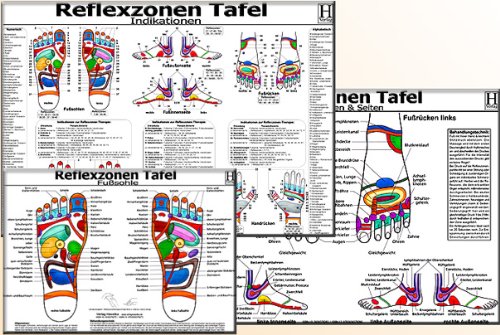Reflexzonen-Therapie Tafel-Set: Fußsohle Seiten / Reflexzonen-Indikationen / 3 Tafel